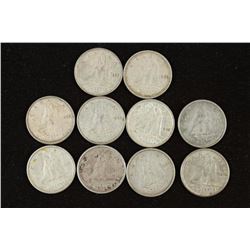 10 ASSORTED CANADA SILVER 10 CENTS