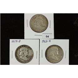 1953-S,58-D & 62-D FRANKLIN HALF DOLLARS