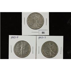 1943-P/D/S WALKING LIBERTY HALF DOLLARS