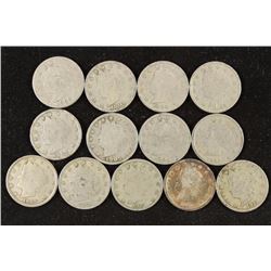 1900-1912 LIBERTY "V" NICKELS 13 COINS ALL