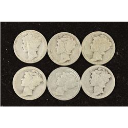 6 ASSORTED TEEN'S MERCURY DIMES
