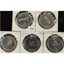 1979,80,81,82 & 86 CANADA SUMMERSIDE TRADE DOLLARS