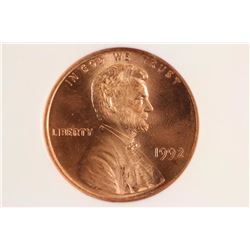 1992 WIDE "AM" LINCOLN CENT NGC MS67RD