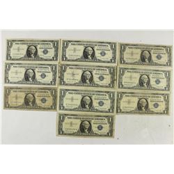 10 ASSORTED 1957 $1 SILVER CERTIFICATES