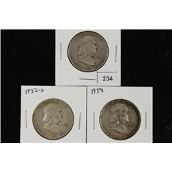 1948-D,52-S & 58 FRANKLIN HALF DOLLARS