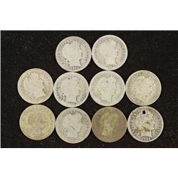 10 ASSORTED BARBER DIMES 1 HOLED