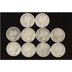 10 ASSORTED 1920'S MERCURY DIMES