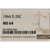 Image 3 : 1964-D WASHINGTON SILVER QUARTER NGC MS64