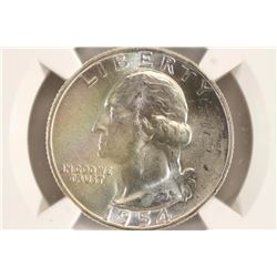 1954 WASHINGTON SILVER QUARTER NGC MS64