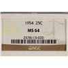 Image 3 : 1954 WASHINGTON SILVER QUARTER NGC MS64