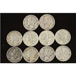 10 ASSORTED 1940'S MERCURY DIMES