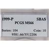 Image 3 : 1999-P SBA DOLLAR PCGS MS66