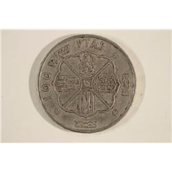 1966-67 SPAIN SILVER 100 PESETAS