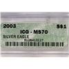 Image 3 : 2003 AMERICAN SILVER EAGLE ICG MS70
