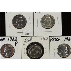 1960,61,62,63 & 64 WASHINGTON SILVER PF QUARTERS