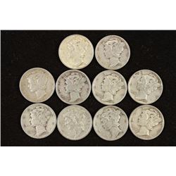10 ASSORTED 1940'S MERCURY DIMES