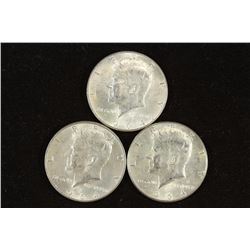 3-90% SILVER 1964 KENNEDY HALF DOLLARS