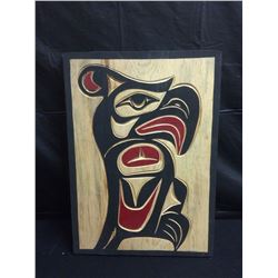 SIGNED HAND CARVED NATIVE ART PLAQUE "THUNDERBIRD" BY STEVE CHARLIE