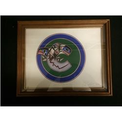 SIGNED FRAMED NATIVE ART " KILLER WHALE BREAKING THE ICE" BY RICHARD SHORTY