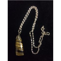 LARGE TIGER EYE PENDANT ON CHAIN