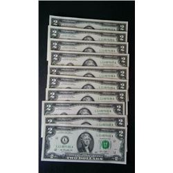 TWO DOLLAR USA UNCIRCULATED SEQUENTIAL SERIAL NOTES