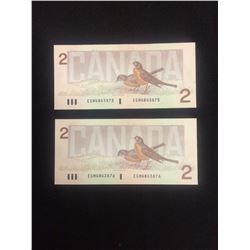 1986 UNCIRCULATED SEQUENTIAL TWO DOLLAR CANADIAN BANK NOTES