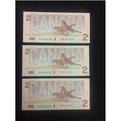 1986 UNCIRCULATED SEQUENTIAL TWO DOLLAR CANADIAN BANK NOTES