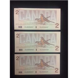1986 UNCIRCULATED SEQUENTIAL TWO DOLLAR CANADIAN BANK NOTES