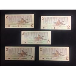 1986 UNCIRCULATED SEQUENTIAL TWO DOLLAR CANADIAN BANK NOTES