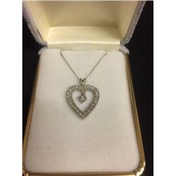 STERLING SILVER & SAPPHIRE NECKLACE W/ HEART PENDANT