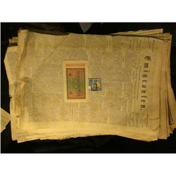 Large group of pages from the 1868 newspaper   Emigranten  Madison, Wisconsin, most of which is writ