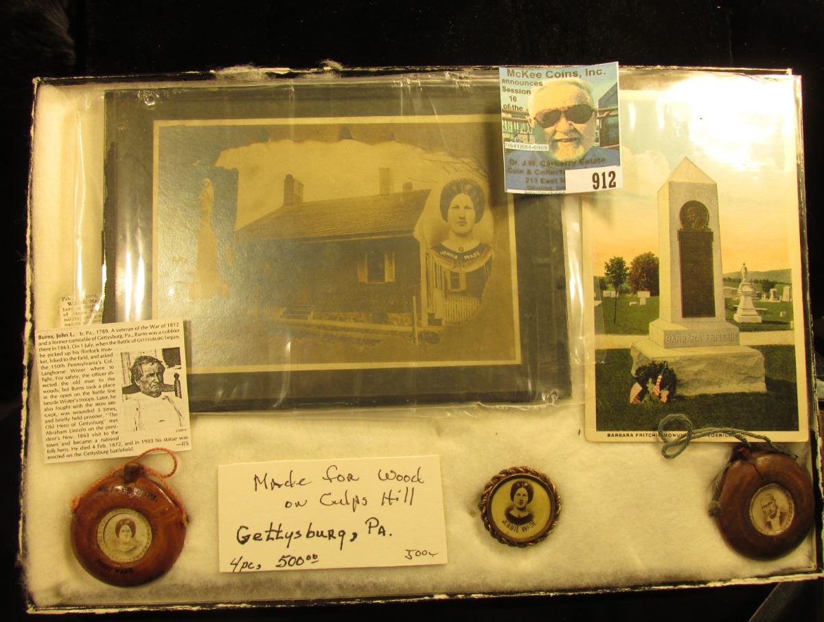 Gettysburg, Pennsylvania Civil War Memorabilia in a glass frame