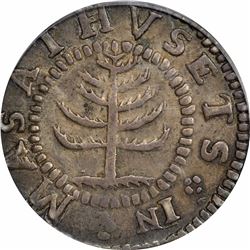 1652 Massachusetts Pine Tree Shilling. Small planchet. Noe-29 (R.3). Reverse punctuated with colons.