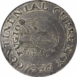 1776 Continental Currency Dollar. CURRENCY spelling on obverse. Pewter. Newman 2-C (R.3). AU53 PCGS.
