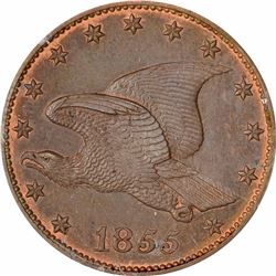 1855 Large Flying Eagle cent. J-168. P-193. S-PT1a. R-4. PR65RB PCGS (PS), 1st. Gen holder. Gem Proo