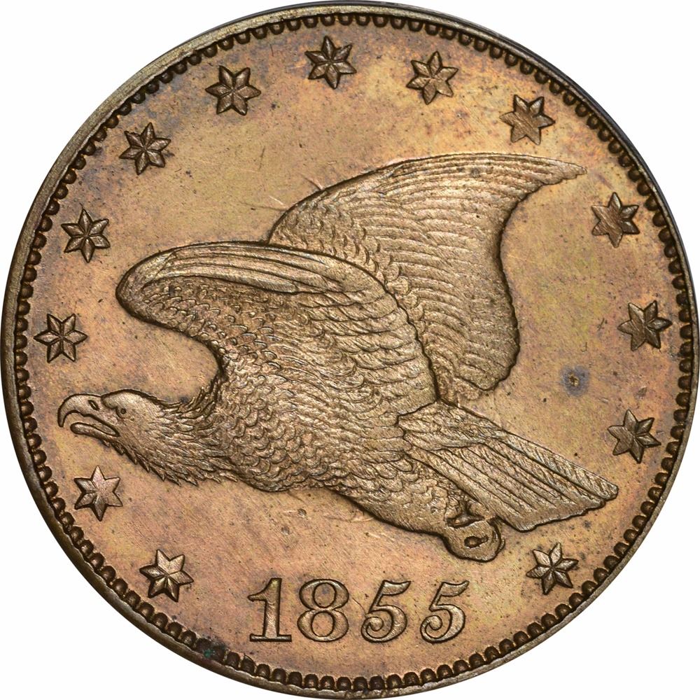 1855 Large Flying Eagle cent. J169. P194. SPT1d. R8. PR60 PCGS, OGH