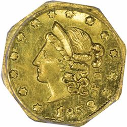 1853 F.D. Octagonal 50 Cents, BG-302. Peacock-resembling Eagle Reverse. MS62 PCGS.