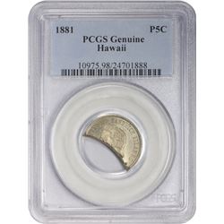 1881 Five-Cents. Hawaiian Nickel. Genuine – PCGS.
