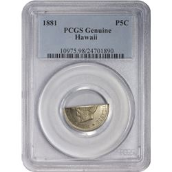 1881 Five-Cents. Hawaiian Nickel. Genuine – PCGS.