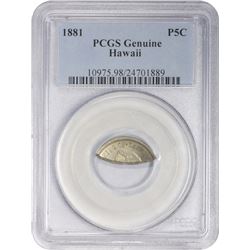 1881 Five-Cents. Hawaiian Nickel. Genuine – PCGS.