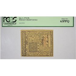 DE-80. January 1, 1776. 20 Shillings Colonial Note. PCGS Choice New 63 PPQ.