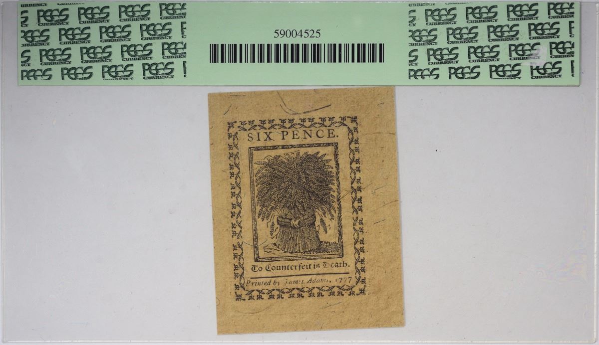 DE 83 May 1 1777 6 Pence Colonial Note PCGS Superb Gem New 68 PPQ de-83-may-1-1777-6-pence-colonial-note-pcgs-superb-gem-new-68-ppq