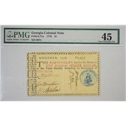 GA-71a. 1776. $1 Colonial Note. Blue Seal. PMG Choice Extremely Fine 45.