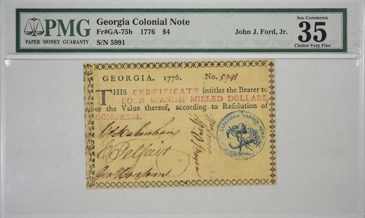 GA-75b. 1776. $4 Colonial Note. PMG Choice Very Fine 35.