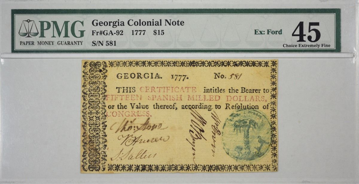 GA-92. 1777. $15 Colonial Note. PMG Choice Extremely Fine 45.