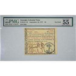 GA-119. September 10, 1777. $6 Colonial Note. PMG About Uncirculated 55.