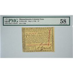 MA-283. May 5, 1780. $7 Colonial Note. PMG Choice About Uncirculated 58.