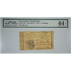 NJ-156. December 31, 1763. 12 Shillings Colonial Note. PMG Choice Uncirculated 64 EPQ.