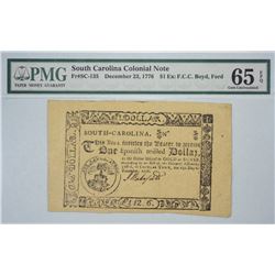 SC-135. December 23, 1776. $1 Colonial Note. PMG Gem Uncirculated 65 EPQ. Remainder.