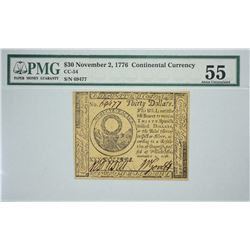 CC-54. November 2, 1776. $30 Continental Currency. PMG About Uncirculated 55.